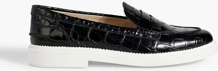 Croc-effect leather loafers