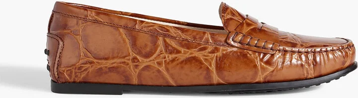 Croc-effect leather loafers