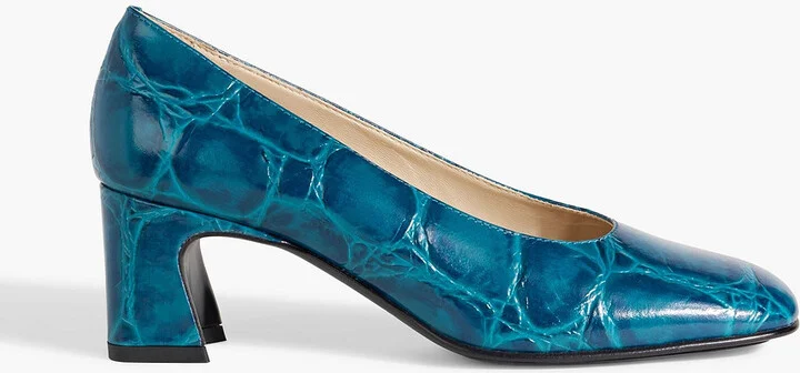 Croc-effect leather pumps