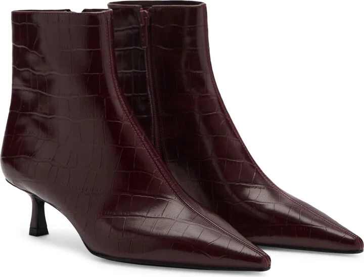 Croc-Embossed Ankle Boot