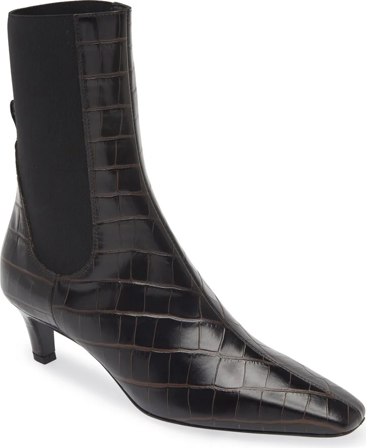 Croc Embossed Kitten Heel Chelsea Boot