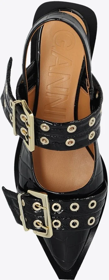 Croc-Embossed Leather Slingback Flats - Image 3