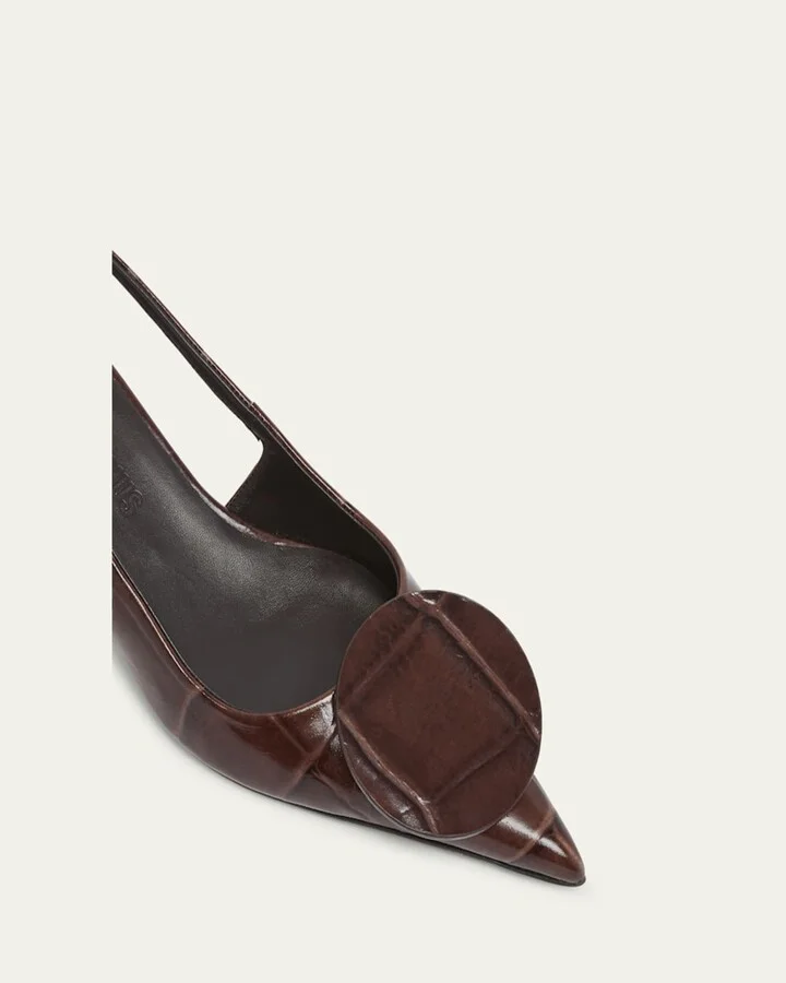 Croc-Embossed Leather Slingback Pumps - Image 5