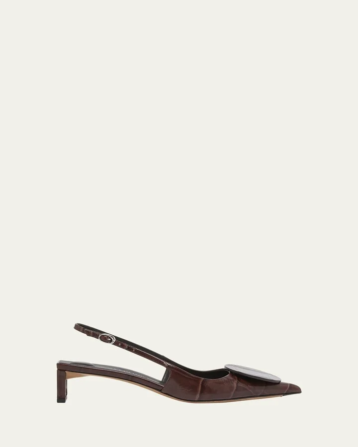 Croc-Embossed Leather Slingback Pumps