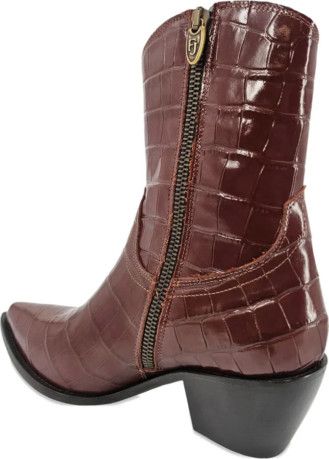 Croc-Embossed Pointed-Toe Boots - Image 2