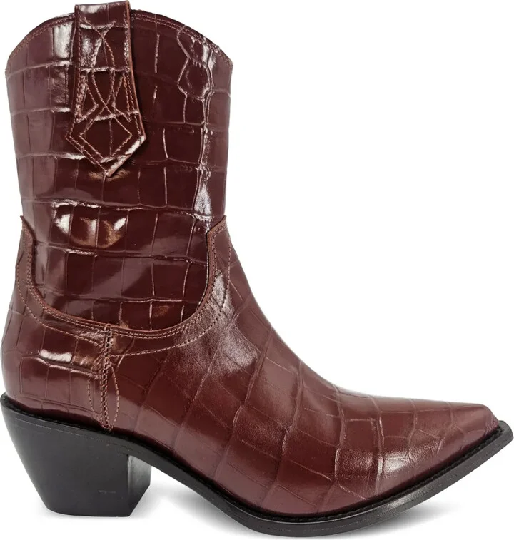 Croc-Embossed Pointed-Toe Boots