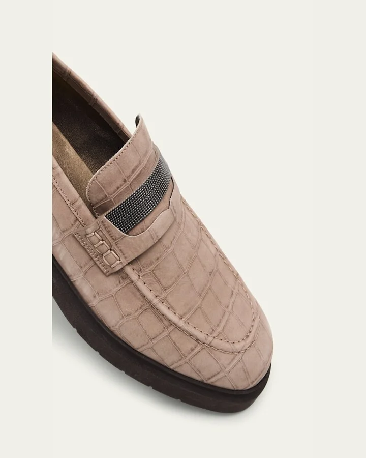 Croc-Embossed Suede Monili Penny Loafers - Image 6