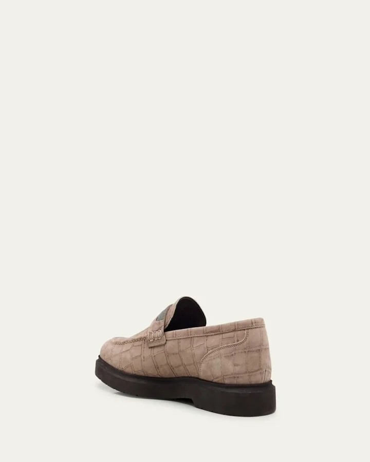 Croc-Embossed Suede Monili Penny Loafers - Image 8