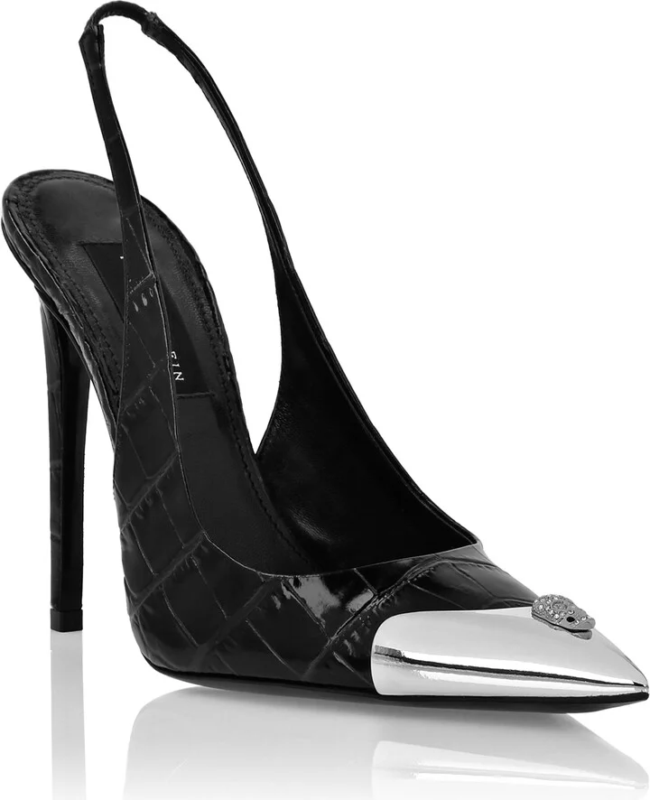 Crocco Slingback High Heels Shoes Skull strass