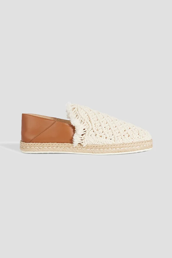 Crochet and leather collapsible-heel espadrilles