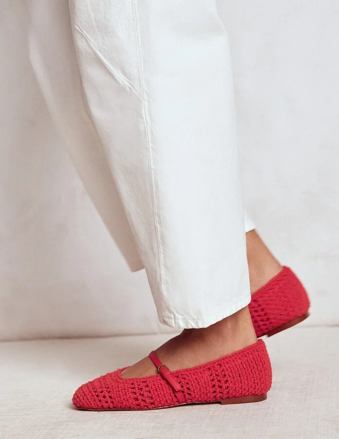 Crochet Mary Jane Flats, Post box Red - Image 2