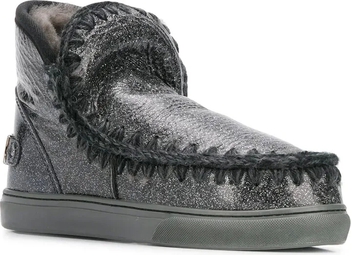 Crochet Stitch-Trim Glitter Sneaker Boots - Image 2