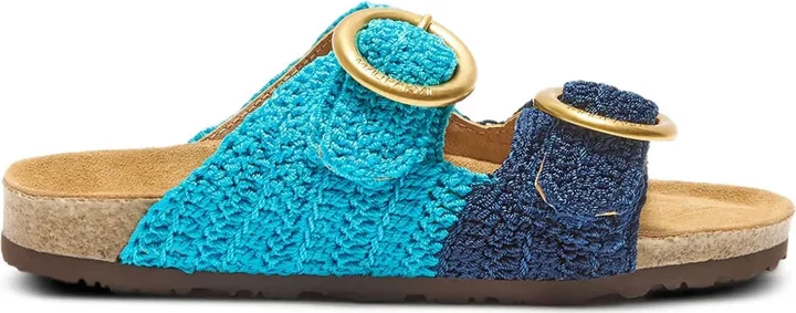 Crochet-Texture Buckle Sandals