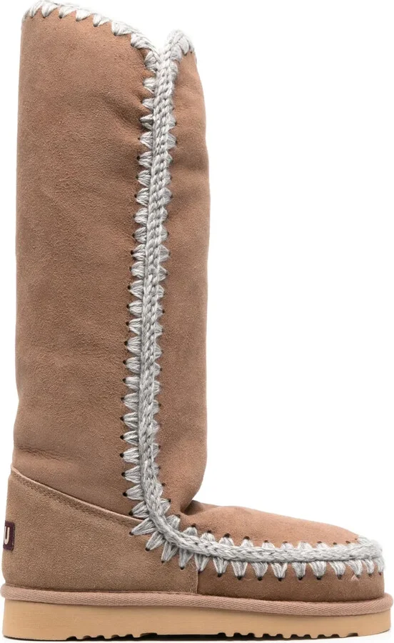 Crochet-Trim Suede Boots