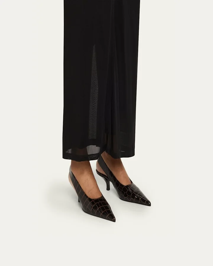 Croco-Embossed Leather Slingback Pumps - Image 6