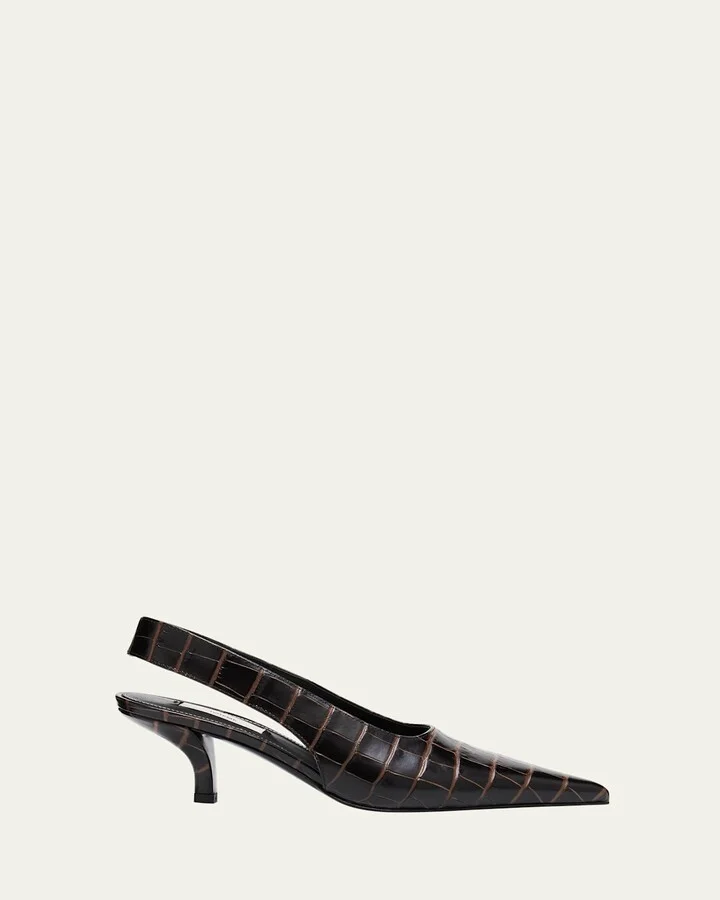 Croco-Embossed Leather Slingback Pumps