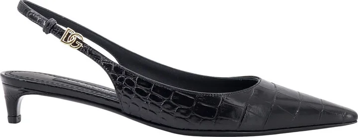 Croco Print Leather Slingback