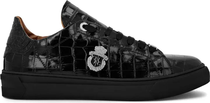 Croco-print logo-plaque leather sneakers