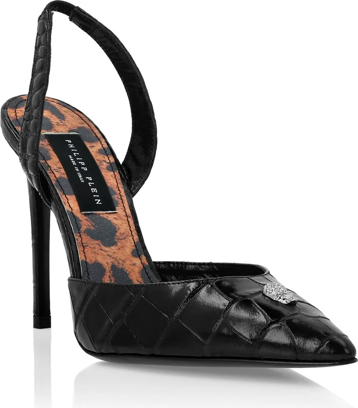Croco Printed Leather Slingback Shoes