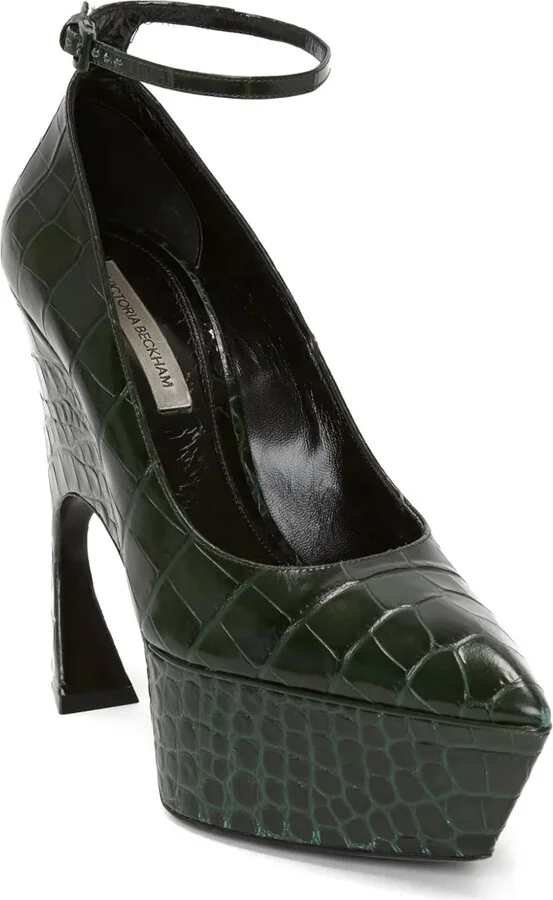 Crocodile-Effect 100mm Leather Pumps - Image 2