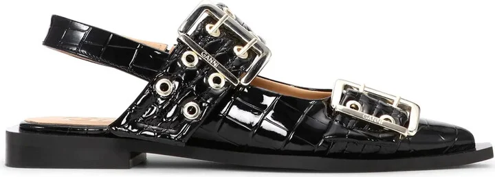 Crocodile-Effect Bucked Ballerina Shoes