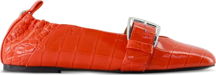 Crocodile-Effect Buckle Ballet Flats