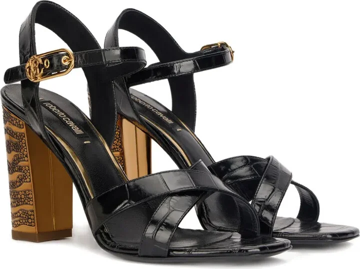 Crocodile-Effect Cross-Strap Sandals - Image 2