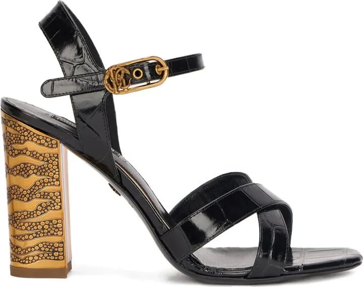 Crocodile-Effect Cross-Strap Sandals