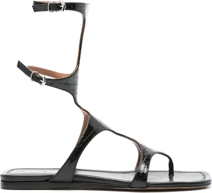 Crocodile-Effect Flat Sandals