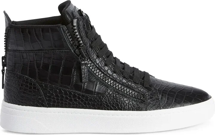 Crocodile-Effect High-Top Sneakers