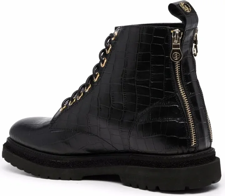 Crocodile Effect Lace-Up Boots - Image 3