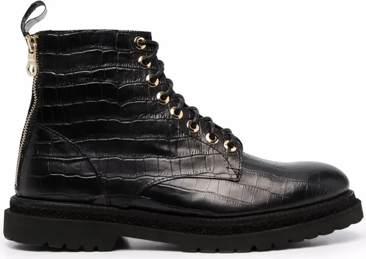 Crocodile Effect Lace-Up Boots