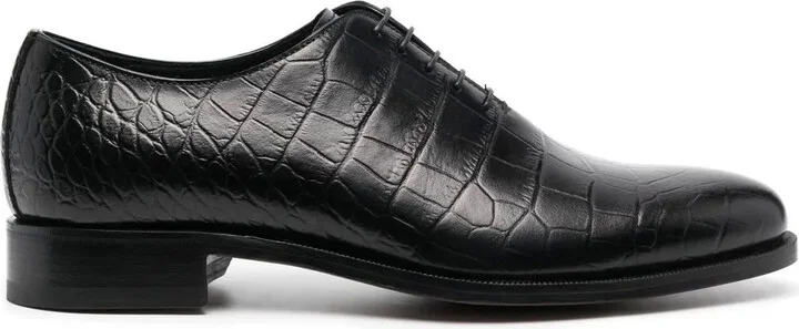 Crocodile-Effect Lace-Up Shoes
