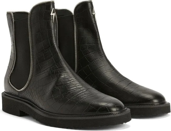 Crocodile-Effect Leather Ankle Boots - Image 2