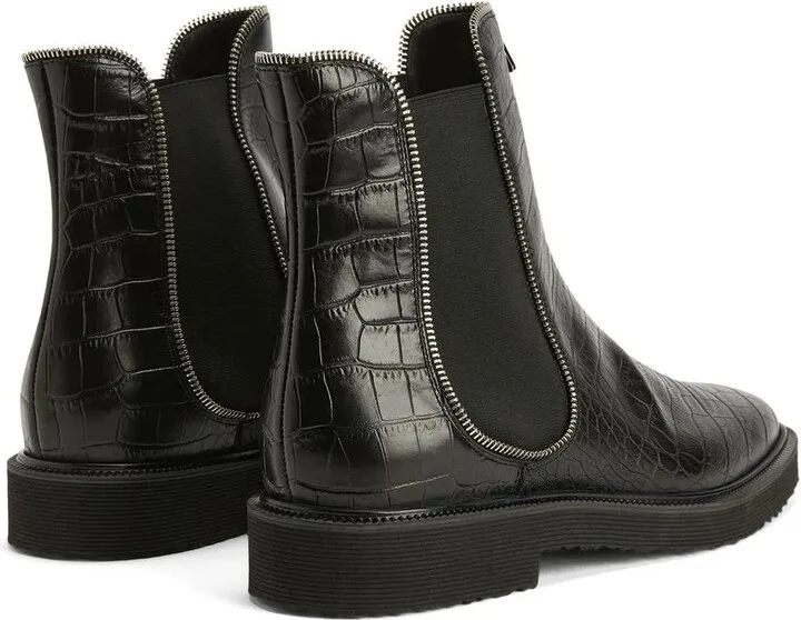 Crocodile-Effect Leather Ankle Boots - Image 3