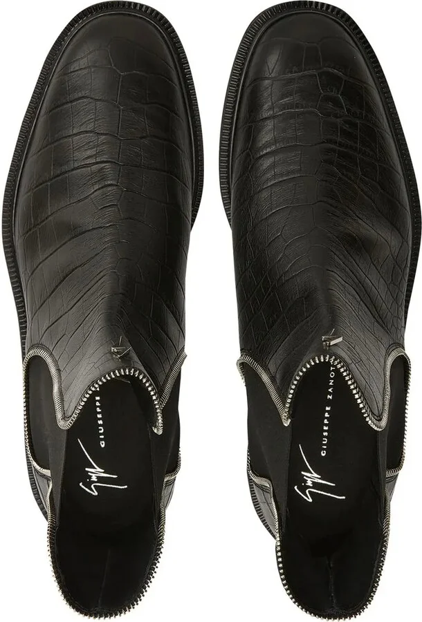 Crocodile-Effect Leather Ankle Boots - Image 4