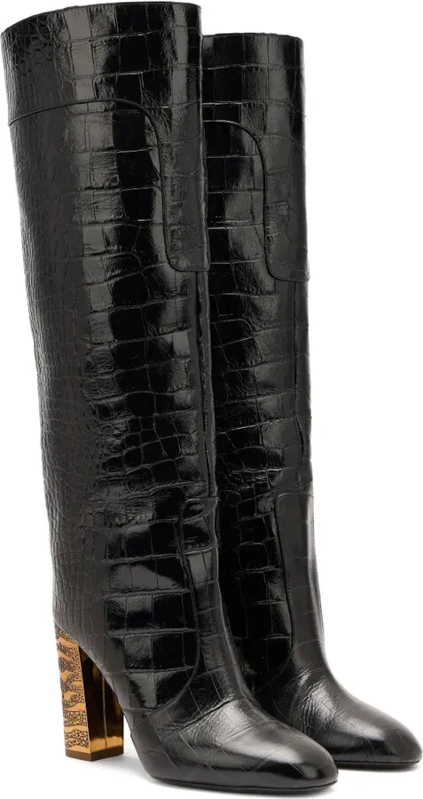 Crocodile-Effect Leather Boots - Image 2