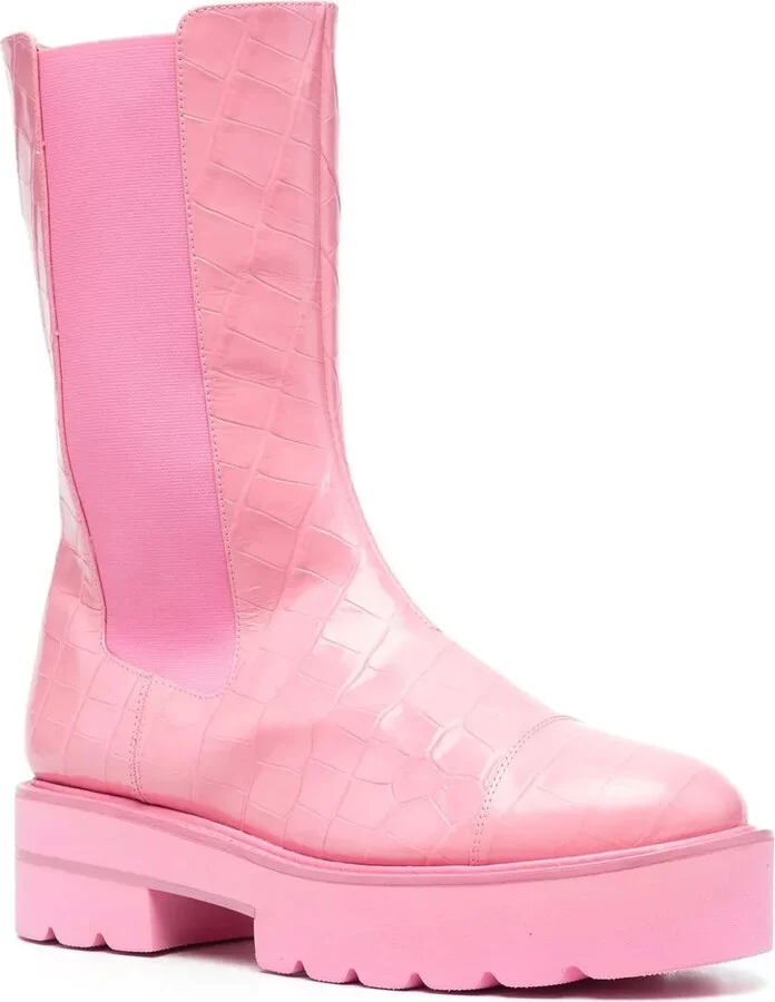 Crocodile-Effect Leather Boots - Image 2