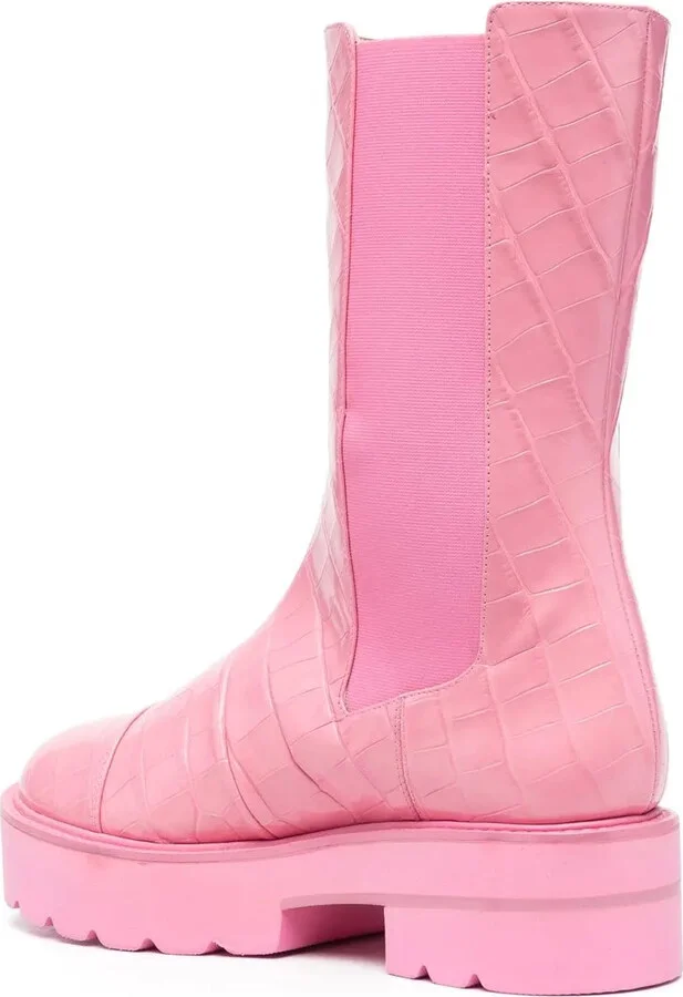 Crocodile-Effect Leather Boots - Image 3