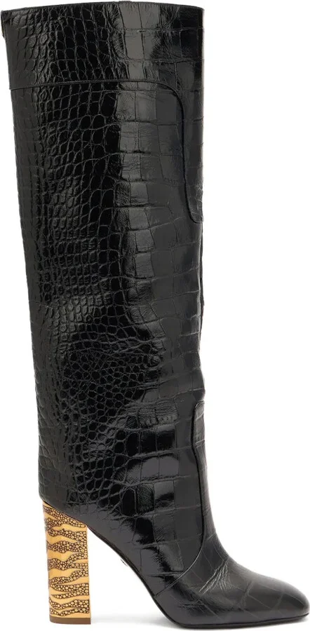 Crocodile-Effect Leather Boots