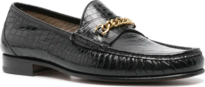 Crocodile-Effect Leather Loafers - Image 2
