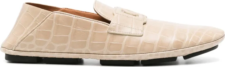 Crocodile-Effect Leather Loafers