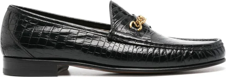 Crocodile-Effect Leather Loafers