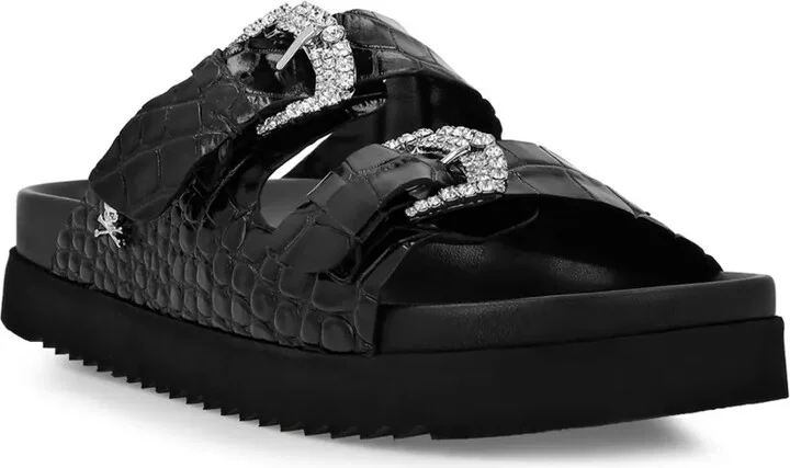 Crocodile-Effect Leather Sandals - Image 2