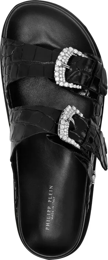 Crocodile-Effect Leather Sandals - Image 3