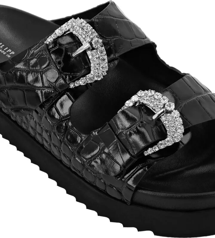 Crocodile-Effect Leather Sandals - Image 4
