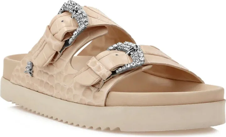 Crocodile-Effect Leather Sandals - Image 2