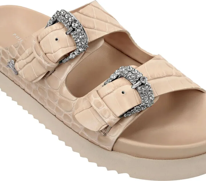 Crocodile-Effect Leather Sandals - Image 4