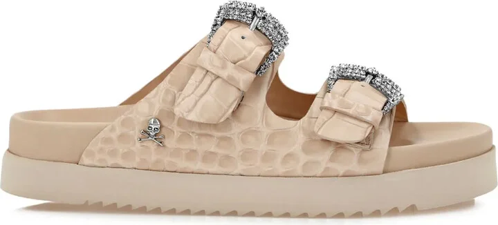 Crocodile-Effect Leather Sandals