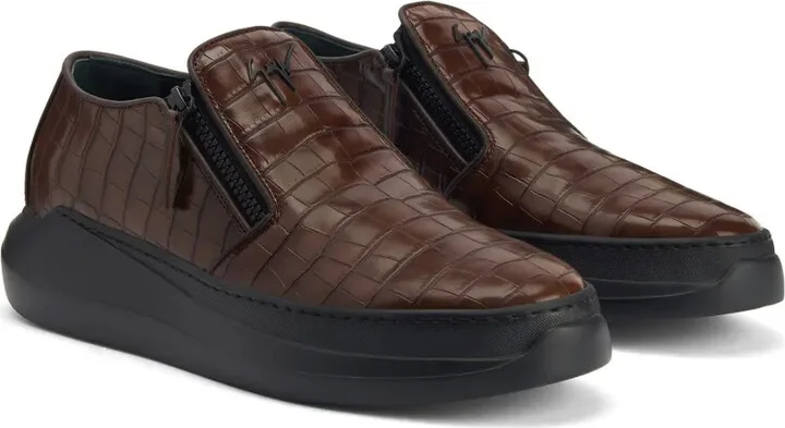 Crocodile-Effect Leather Slip-On Sneakers - Image 2